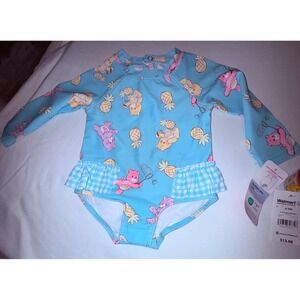Care Bears Baby Rash Guard Swimsuit Kids 6-9M Blue New UPF 50+ Ruffle Pineapple